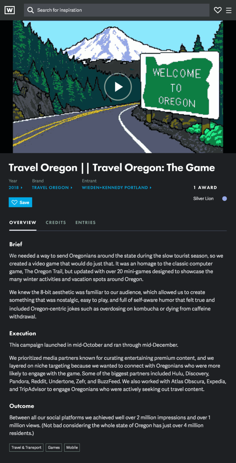 Travel Oregon The Game Awards Fever Hinge